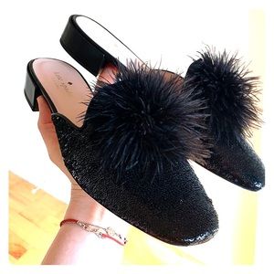 Never worn sequins and Pom Pom slide